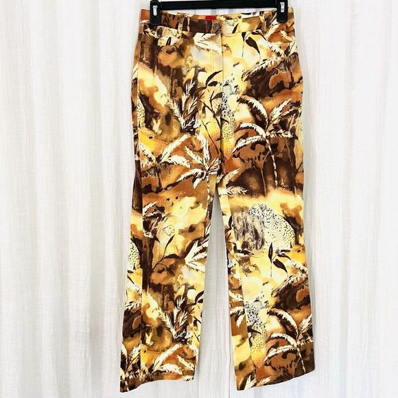 Olsen Europe Brown& Yellow Jungle Cheetah Scene Bootcut Pants US Size 8 - Picture 1 of 7